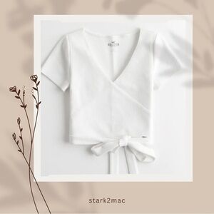 Hollister White Wrap Tie Front Short Sleeve Tee